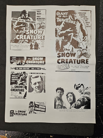 "The Snow Creature" Original Movie Ad Mat Mold and Ad Clip Art Print