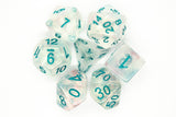 Old School 7 Piece DnD RPG Dice Set: Luminous - Blue Winter