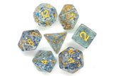 Old School 7 Piece DnD RPG Dice Set: Particles - Metallic Blue w/ Gold