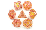 Old School 7 Piece DnD RPG Dice Set: Particles - Metallic Red w/ Gold