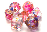 Old School 7 Piece DnD RPG Dice Set: Nebula - Rose Red & Blue