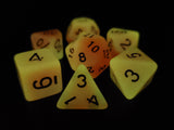 Old School 7 Piece DnD RPG Dice Set: Glow Dice - Orange