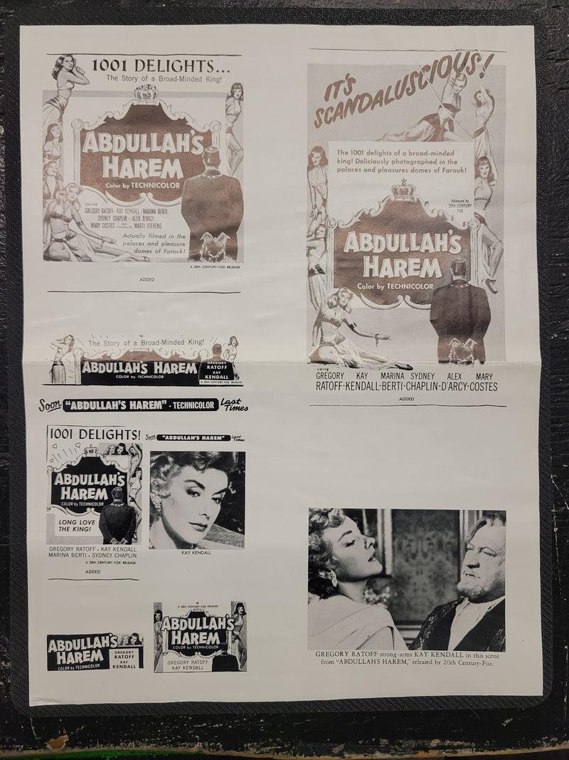 "Abdullah's Harem" Original Movie Ad Mat Mold and Ad Clip Art Print