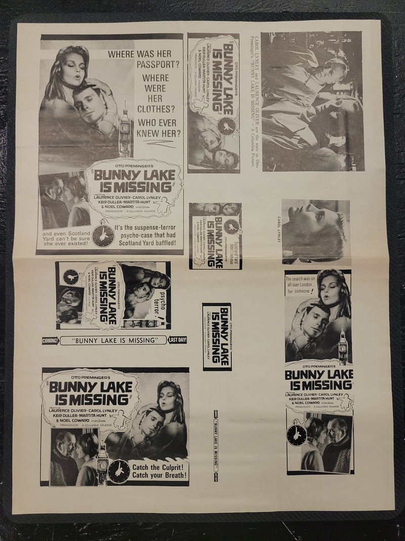 "Bunny Lake Is Missing" Original Movie Ad Mat Mold and Ad Clip Art Print