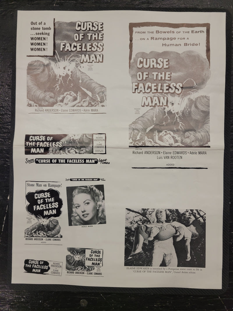 "Curse Of The Faceless Man" Original Movie Ad Mat Mold and Ad Clip Art Print