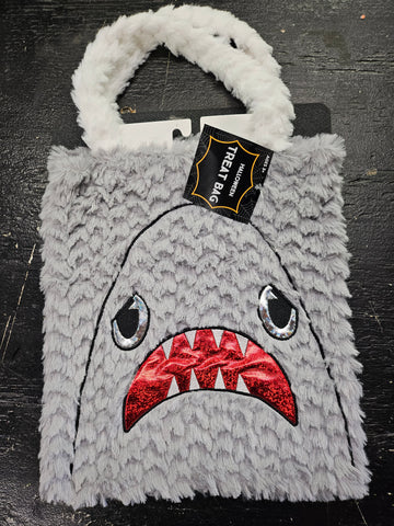 Fuzzy shark trick or treat bag