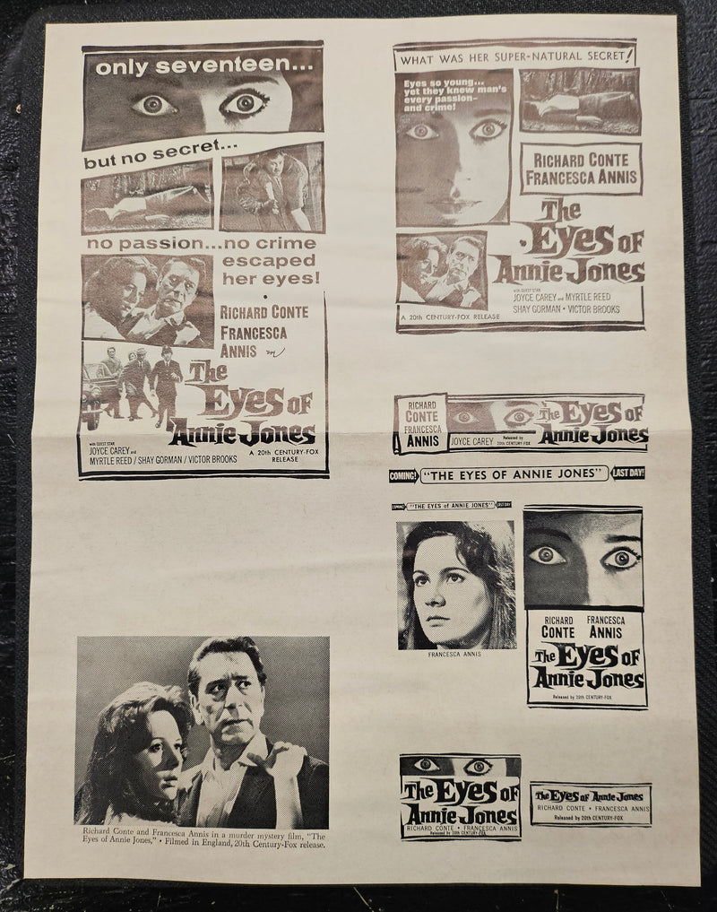 "The Eyes of Annie Jones" Original Movie Ad Mat Mold and Ad Clip Art Print