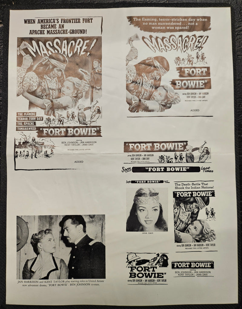 "Fort Bowie" Original Movie Ad Mat Mold and Ad Clip Art Print