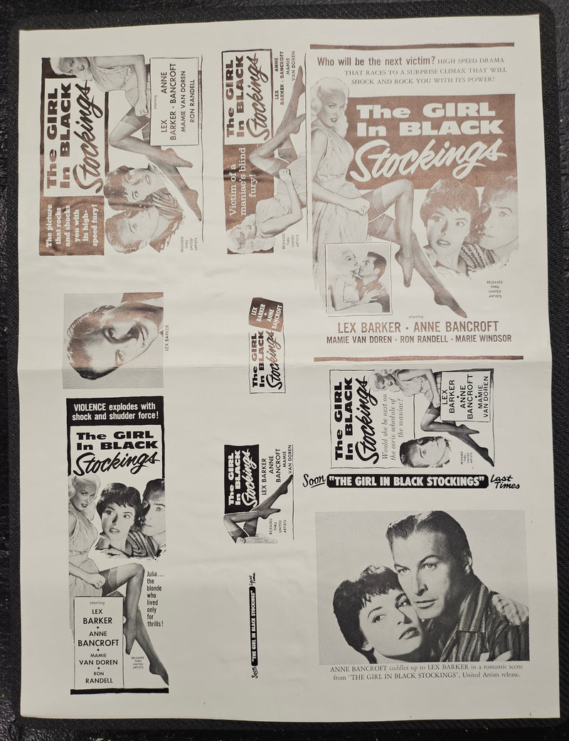 "The Girl In Black Stockings" Original Movie Ad Printer Plate and Ad Clip Art Print