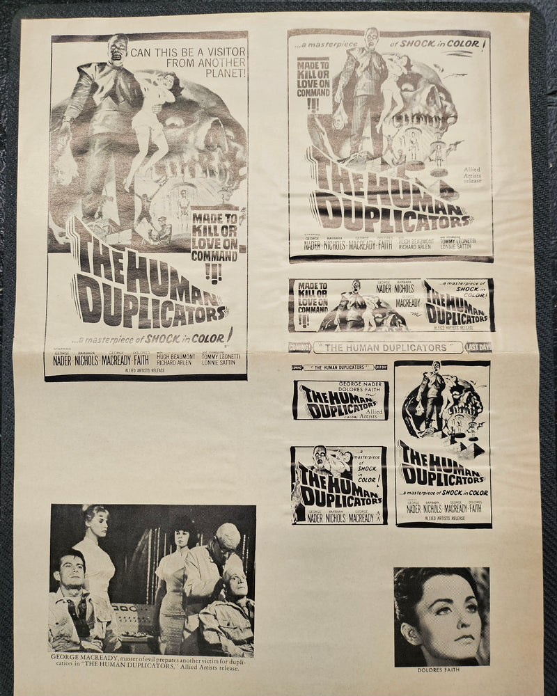 "The Human Duplicators" Original Movie Ad Mat Mold and Ad Clip Art Print