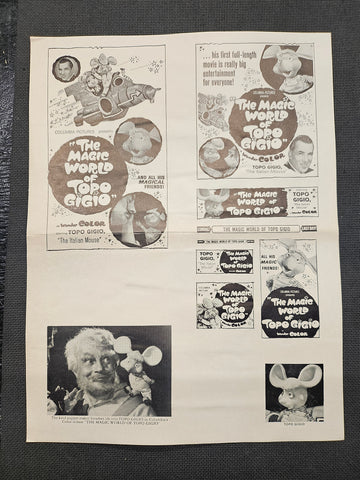 "The Magic World Of Topo Gigio" Original Movie Ad Mat Mold and Ad Clip Art Print