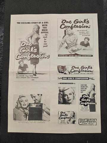 "One Girl's Confession" Original Movie Ad Mat Mold and Ad Clip Art Print