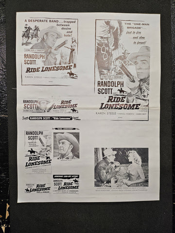 "Ride Lonesome" Original Movie Ad Mat Mold and Ad Clip Art Print