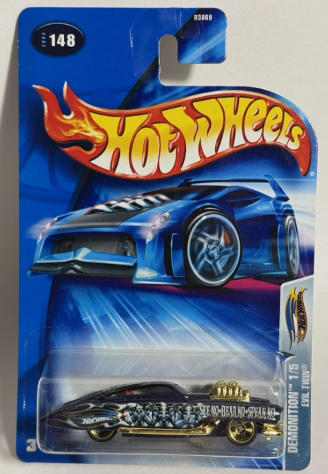 Hot Wheels Demonition 1/5 Evil Twin "Dark Blue" #148 Made In 2003 NEW!
