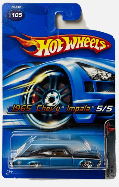HOT WHEELS MUSCLE MANIA 5 OF 5 TEAL/BLACK 1965 CHEVY IMPALA #105