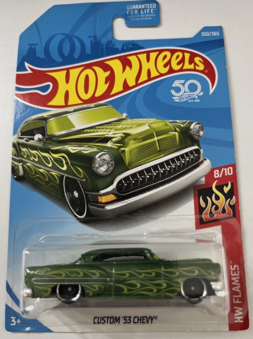 Hot Wheels Custom '53 Chevy 2017 HW Flames 8/10 Green #350/365 50th