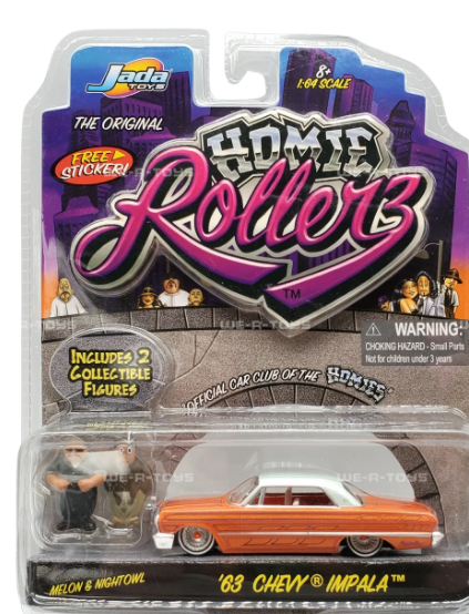 Jada Toys..Homie Rollers ‘63 Chevy Impala w/ Melon & Nightowl 1:64 NEW