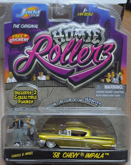 Jada Toys Homie Rollerz 1958 Chevy Impala Gold 1:64 Diecast Car w/ Figures