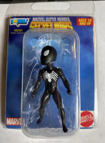 Black Costume Spider-Man Marvel Super Heroes Secret Wars Micro Mini Bobbles Head-opened