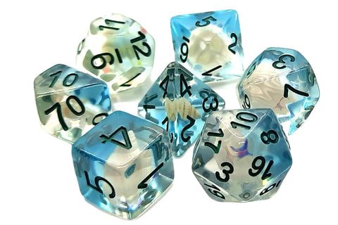 Old School 7 Piece DnD RPG Dice Set: Infused - Beach Party - Ocean Blue