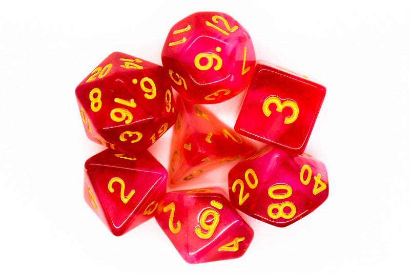Old School 7 Piece DnD RPG Dice Set: Nebula - Red
