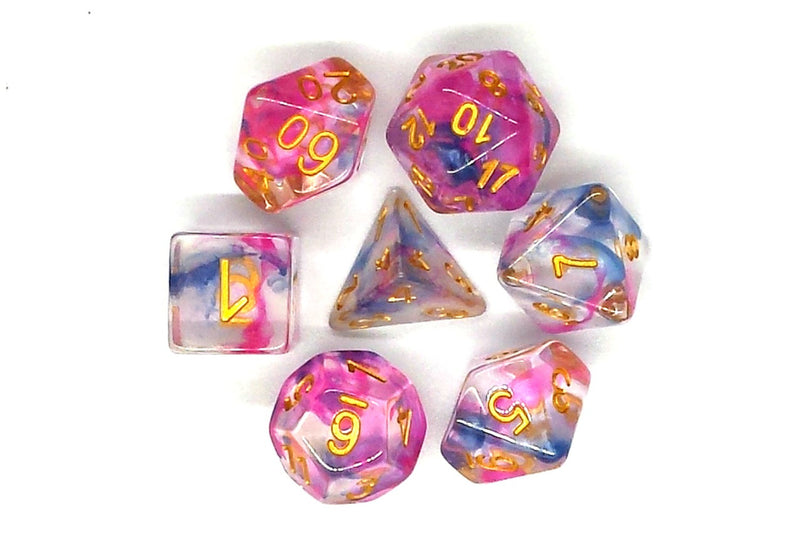 Old School 7 Piece DnD RPG Dice Set: Nebula - Rose Red & Blue