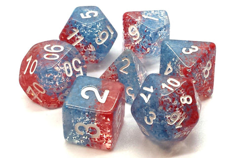 Old School 7 Piece DnD RPG Dice Set: Particles - Red Fish Blue Fish