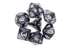 Old School 7 Piece DnD RPG Dice Set: Pearl Drop - Black