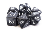 Old School 7 Piece DnD RPG Dice Set: Pearl Drop - Black