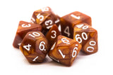 Old School 7 Piece DnD RPG Dice Set: Pearl Drop - Brown