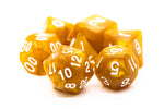 Old School 7 Piece DnD RPG Dice Set: Pearl Drop - Gold