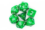 Old School 7 Piece DnD RPG Dice Set: Pearl Drop - Jade Green