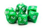 Old School 7 Piece DnD RPG Dice Set: Pearl Drop - Jade Green