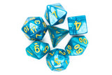 Old School 7 Piece DnD RPG Dice Set: Pearl Drop - Ocean w/ Gold