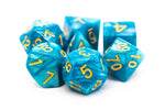 Old School 7 Piece DnD RPG Dice Set: Pearl Drop - Ocean w/ Gold