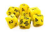 Old School 7 Piece DnD RPG Dice Set: Pearl Drop - Yellow w/ Black