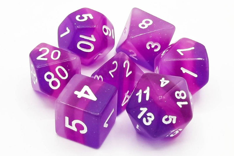 Old School 7 Piece DnD RPG Dice Set: Gradients - Translucent Purple Aurora - New