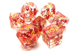 Old School 7 Piece DnD RPG Dice Set: Infused - Red Butterfly w/ Gold
