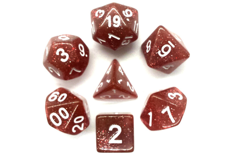 Old School 7 Piece DnD RPG Dice Set: Sparkle - Translucent Coral