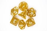 Old School 7 Piece DnD RPG Dice Set: Sparkle - Translucent Gold