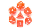 Old School 7 Piece DnD RPG Dice Set: Translucent Electric Peach