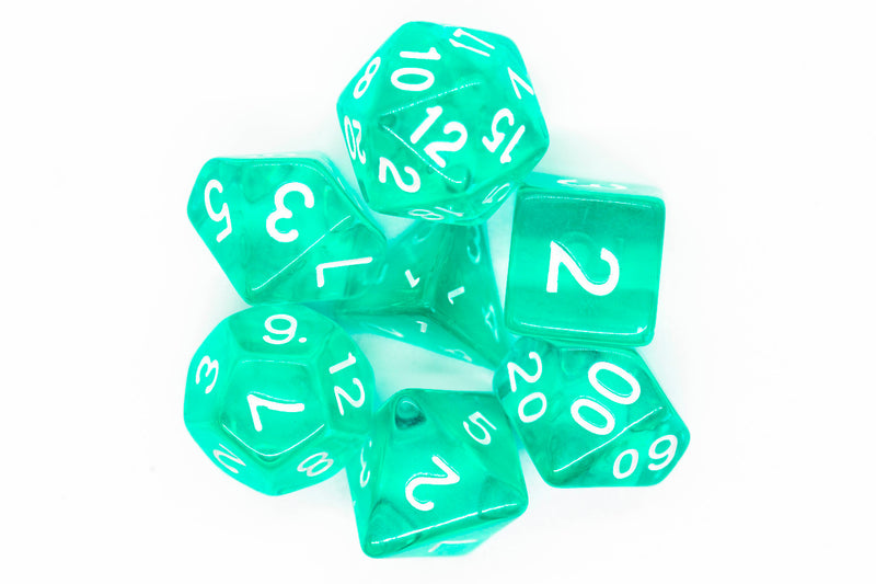 Old School 7 Piece DnD RPG Dice Set: Translucent Teal