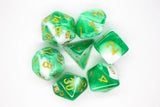 Old School 7 Piece DnD RPG Dice Set: Vorpal - Cyan & White w/ Gold