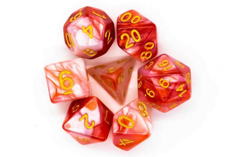 Old School 7 Piece DnD RPG Dice Set: Vorpal - Red & Ivory w/ Gold