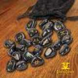 Black Obsidian Runes Set for Reiki healing with stylish pouch rune set