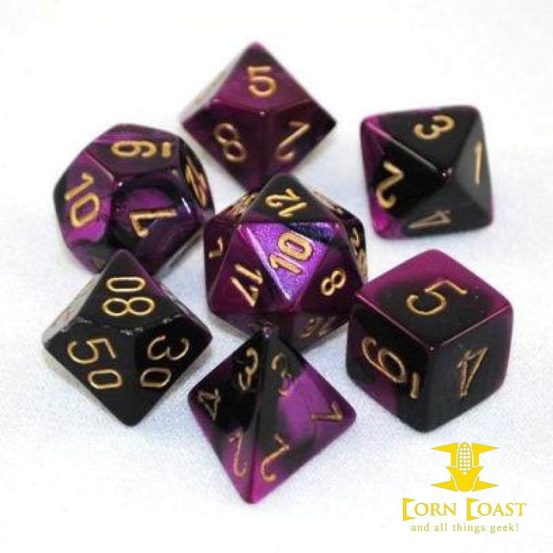 Chessex Gemini Black-Purple/Gold 7-Die Set - Corn Coast Comics