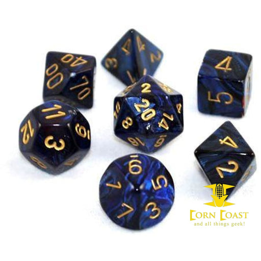 Chessex Scarab Royal Blue/Gold 7-Die Set - Corn Coast Comics