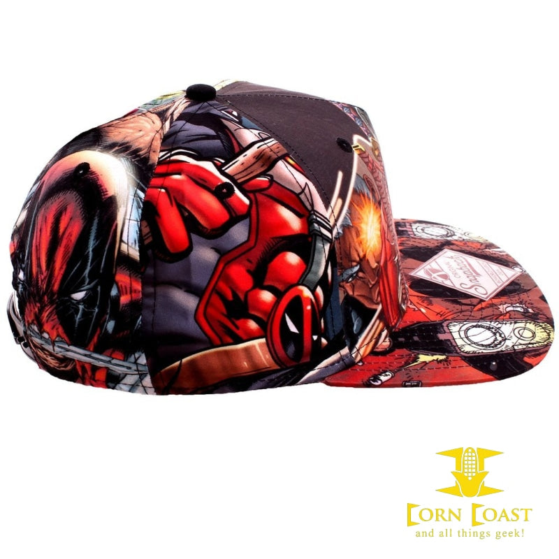 Marvel Deadpool All Over Sublimated Print Snapback Baseball Hat OOP - Corn Coast Comics