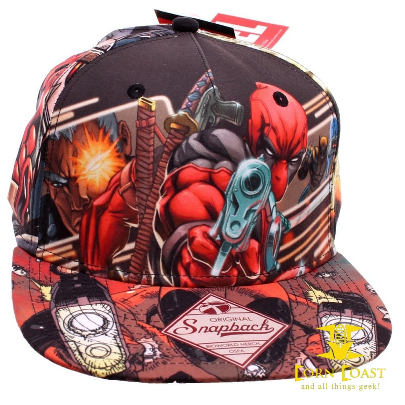 Marvel Deadpool All Over Sublimated Print Snapback Baseball Hat OOP - Corn Coast Comics