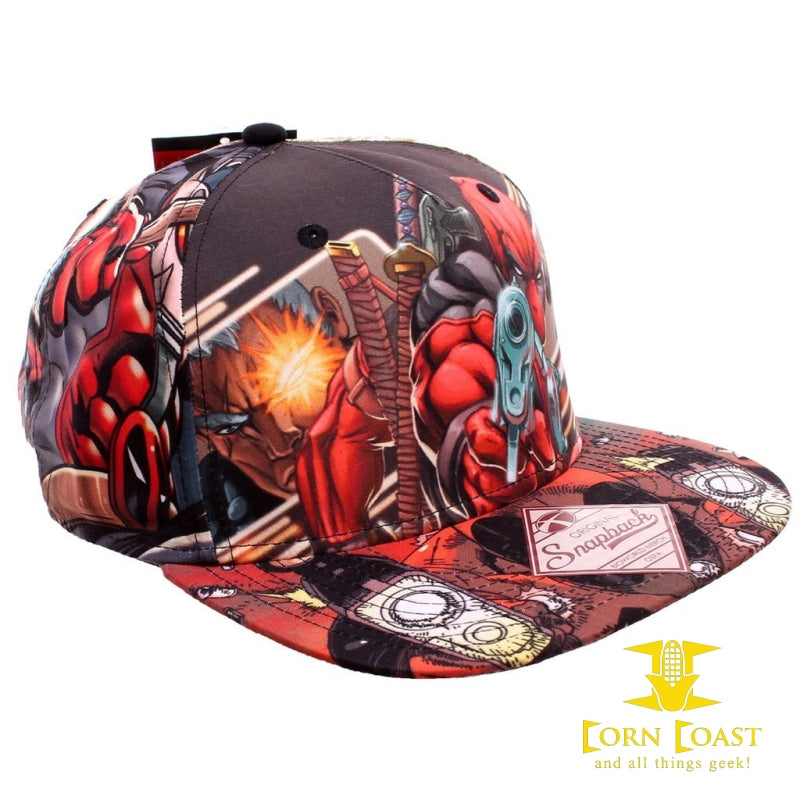 Marvel Deadpool All Over Sublimated Print Snapback Baseball Hat OOP - Corn Coast Comics
